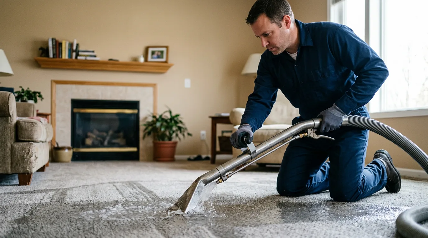 Water damage restoration technician working near Burlington Junction, MO
